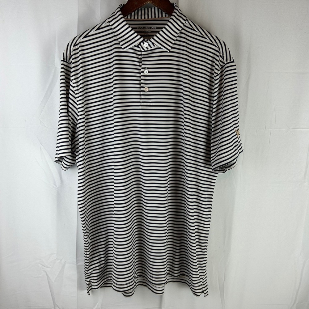 Harlestons Heritage Polo Shirt Mens XL White‎ Striped Tailored Fit Golf Patriot